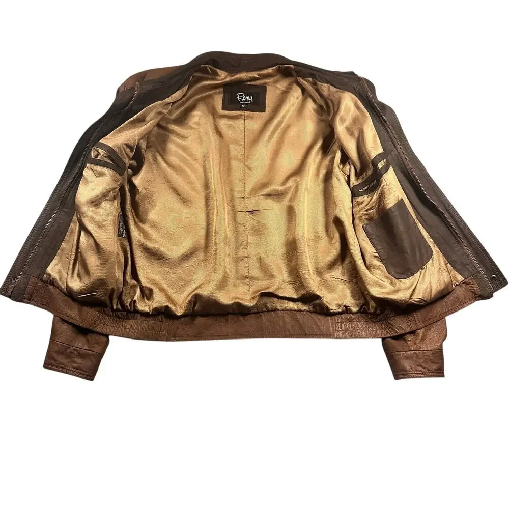 Remy Vintage Brown Leather Flight Bomber Jacket Made in USA Size 42 / Large